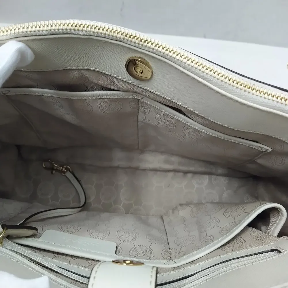Michael Kors White Leather Snakeskin Embossed Detail Carryall Satchel Bag